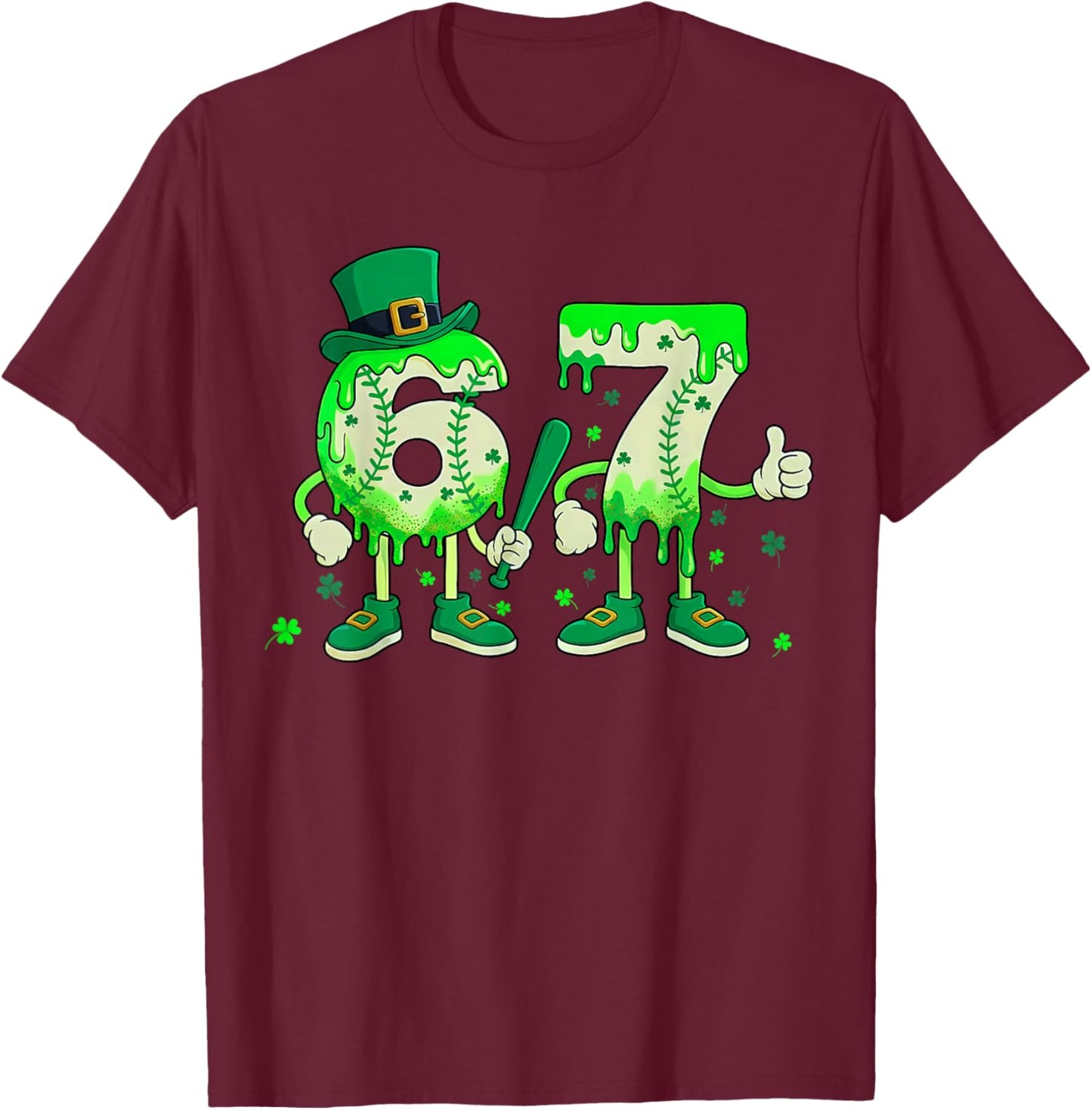 67 St Patricks Day Six Seven Meme 67 Baseball Drip Boys Kids T-Shirt - T-Shirt | Maroon