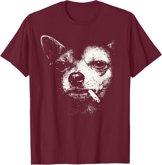 Dog Smoking Cigarette Funny Chihuahua Meme T-Shirt - T-Shirt | Maroon