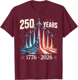 250 Years 1776-2026 Fighter Jets USA Flag 250th Birthday T-Shirt - T-Shirt | Maroon
