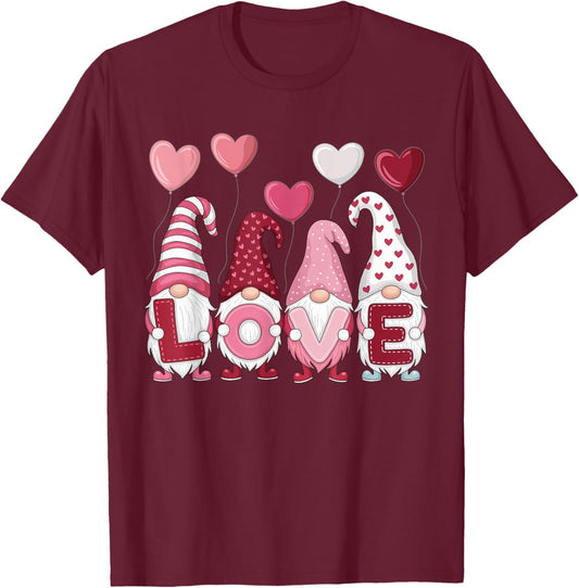 Cute Valentine Gnomes Holding Love Letters T-Shirt - T-Shirt | Maroon