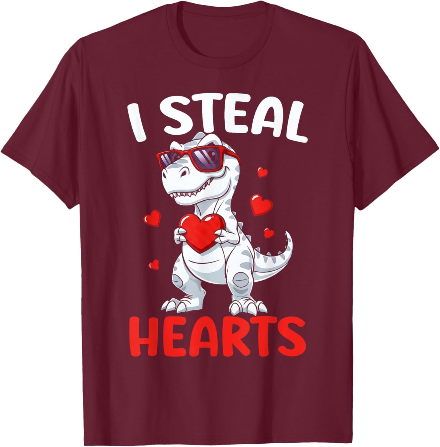 I Steal Hearts Trex Dinosaur Valentines Day Toddler Boys T-Shirt - T-Shirt | Maroon