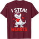 I Steal Hearts Trex Dinosaur Valentines Day Toddler Boys T-Shirt - T-Shirt | Maroon