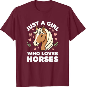 Just A Girl Who Loves Horses Cute Horse Girl Riding Lover T-Shirt - T-Shirt | Maroon