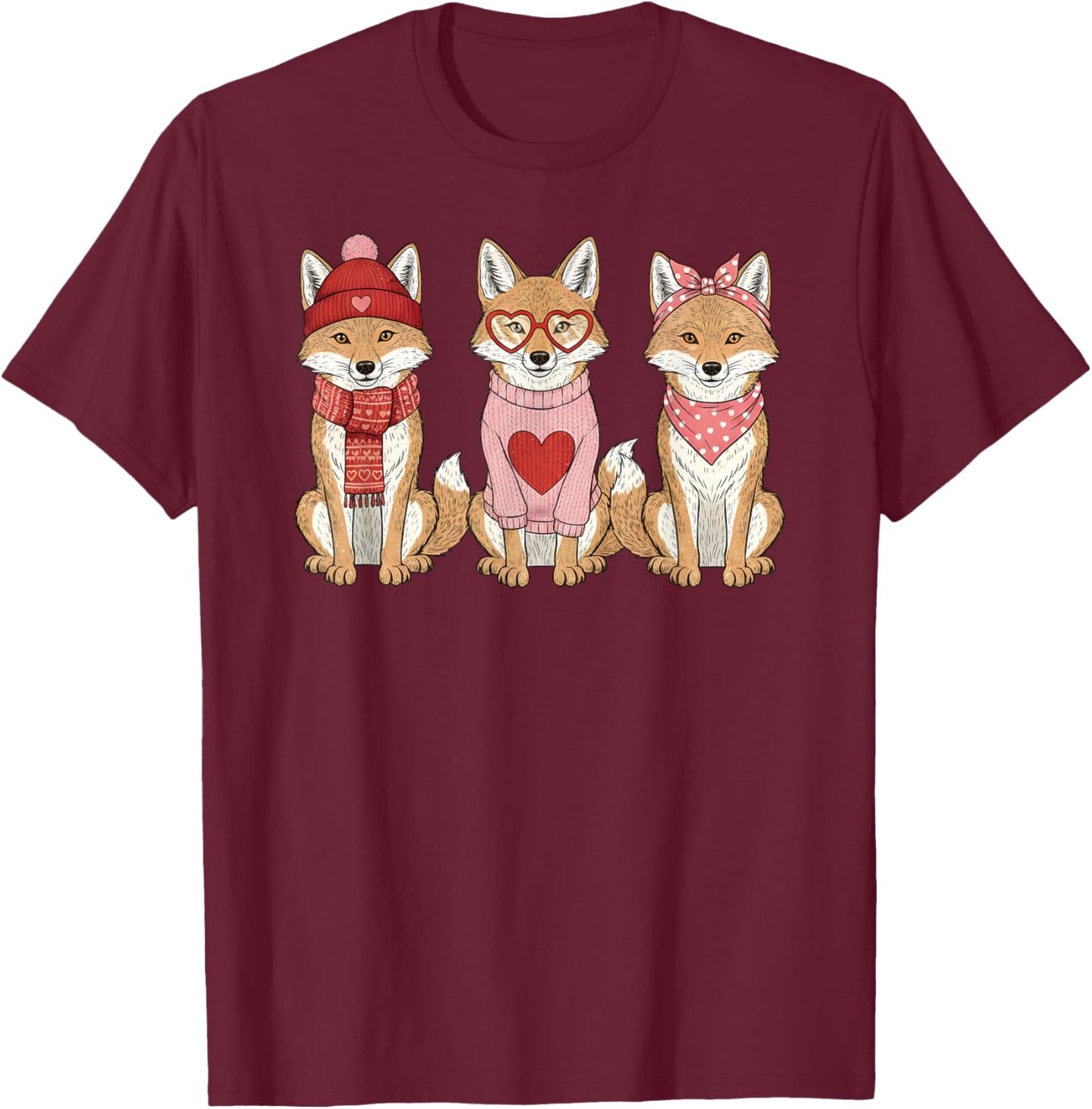 Retro Coyote Cute Valentine T-Shirt - T-Shirt | Maroon