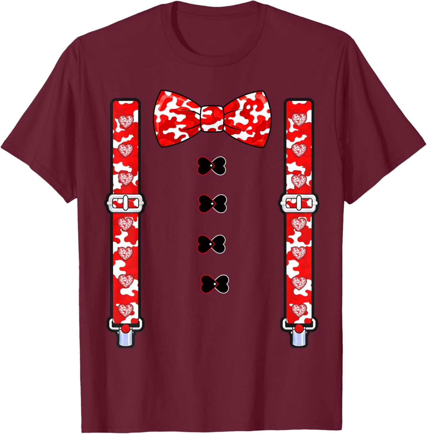 Valentine Funny Suspenders red Heart Outfit Costume White T-Shirt - T-Shirt | Maroon