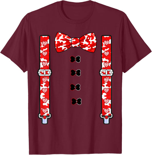 Valentine Funny Suspenders red Heart Outfit Costume White T-Shirt - T-Shirt | Maroon