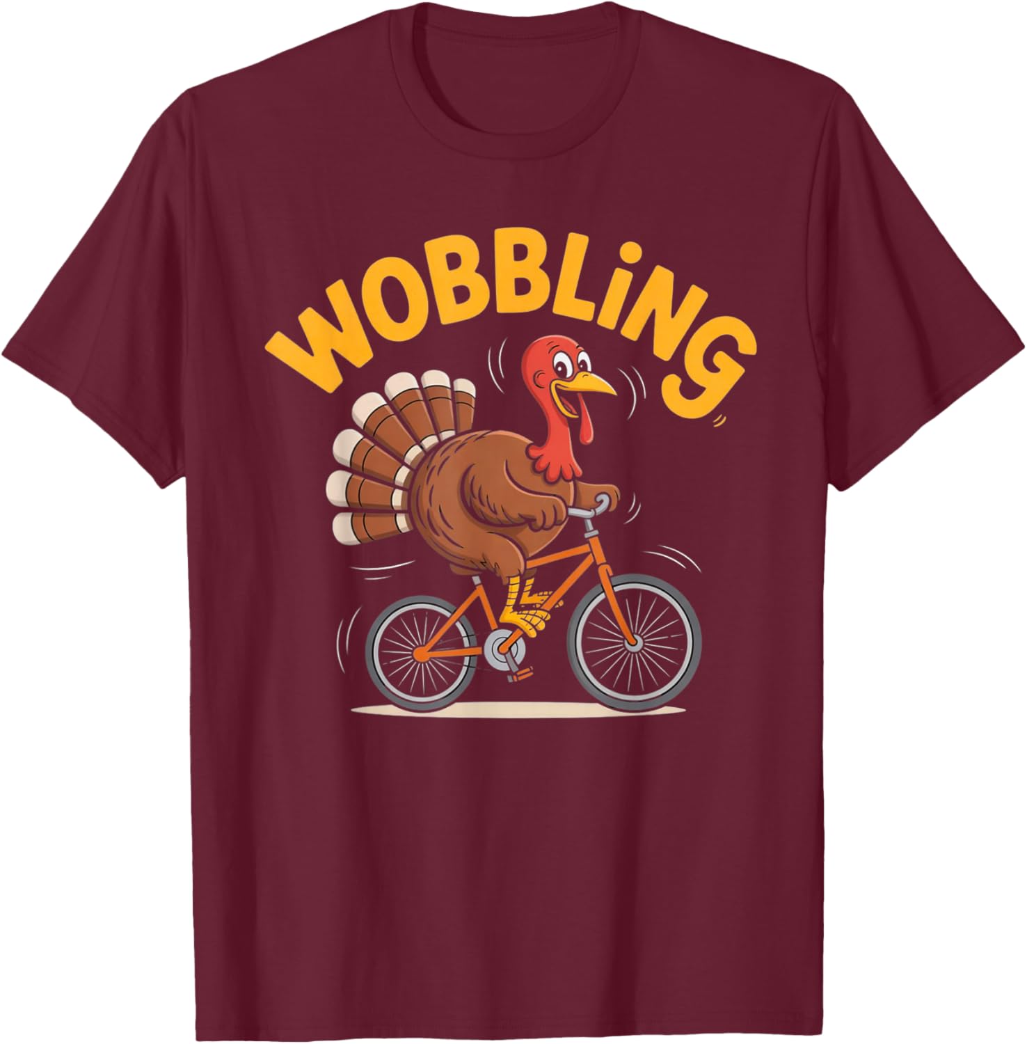 Turkey Riding Bike Funny Thanksgiving T-Shirt - T-Shirt | Maroon
