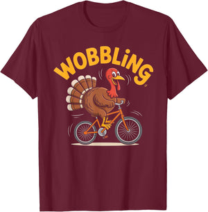 Turkey Riding Bike Funny Thanksgiving T-Shirt - T-Shirt | Maroon