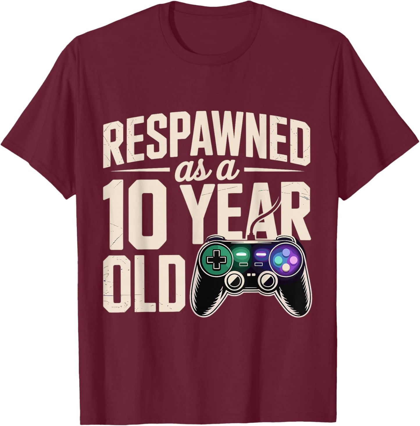 Boys 10th Birthday Shirt Boy 10 Year Old Birthday Gamer T-Shirt - T-Shirt | Maroon