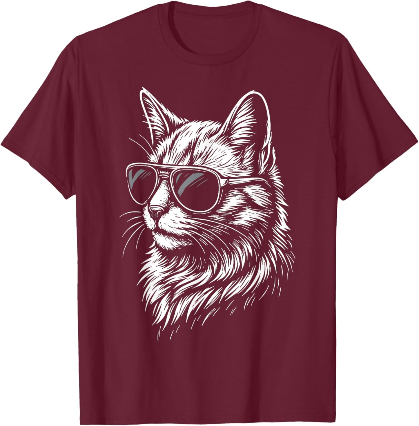 Cat with Sunglasses T-Shirt - T-Shirt | Maroon