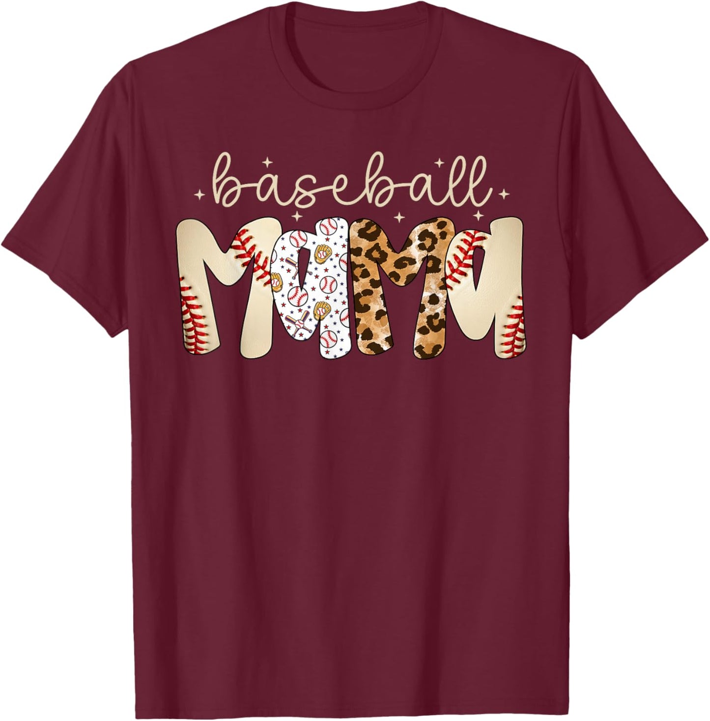 Baseball Mama Leopard Baseball Mom Mother's Day T-Shirt - T-Shirt | Maroon