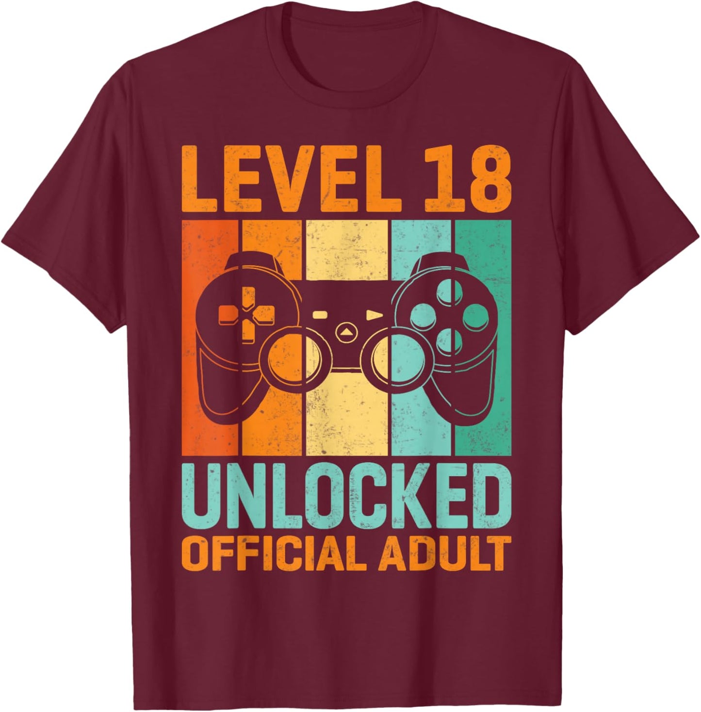 Retro Level 18 Unlocked Official Adult Gamer 18th Birthday T-Shirt - T-Shirt | Maroon
