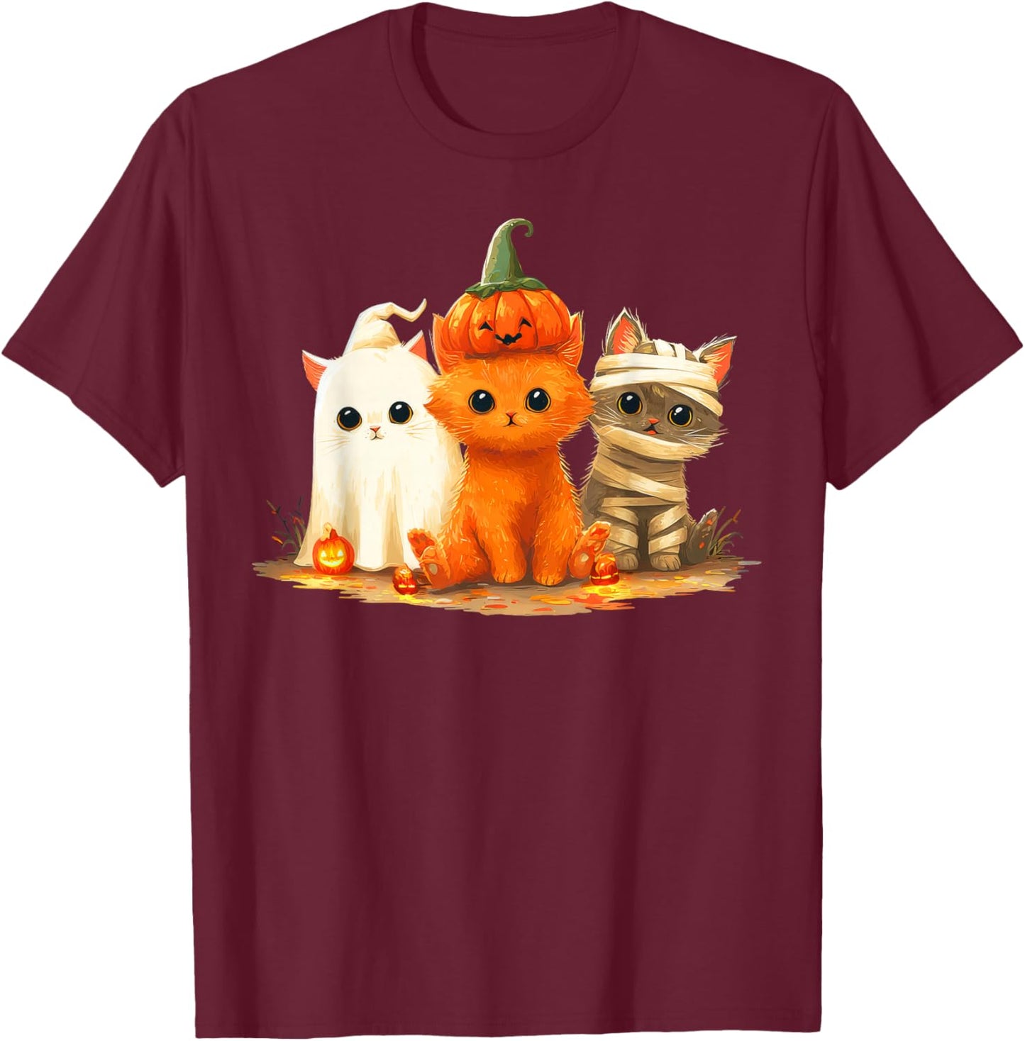 Funny Kitten Witch Scary Halloween Pumpkin Cat Halloween Kid T-Shirt - T-Shirt | Maroon