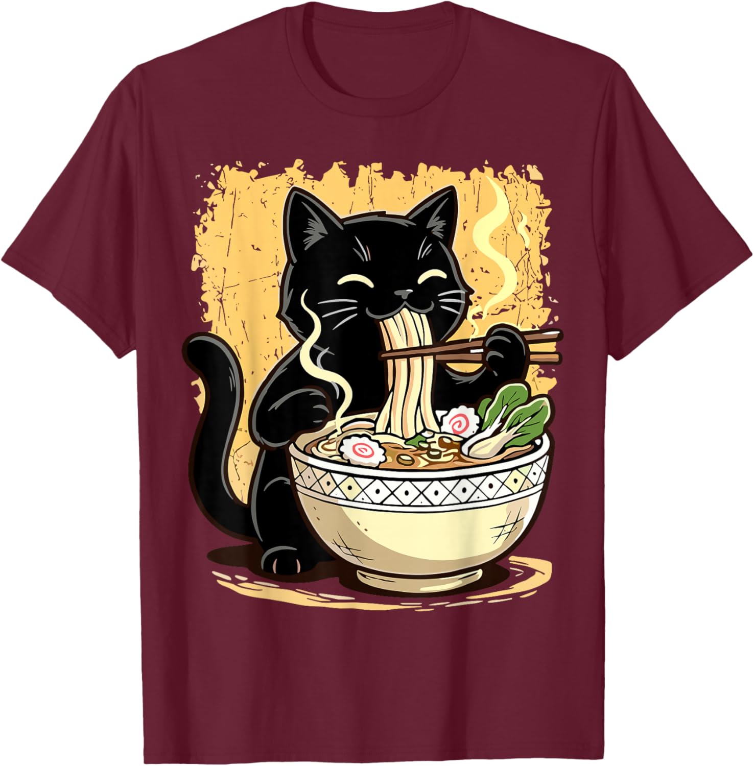 Ramen Japanese Kawaii Cat T-Shirt - T-Shirt | Maroon