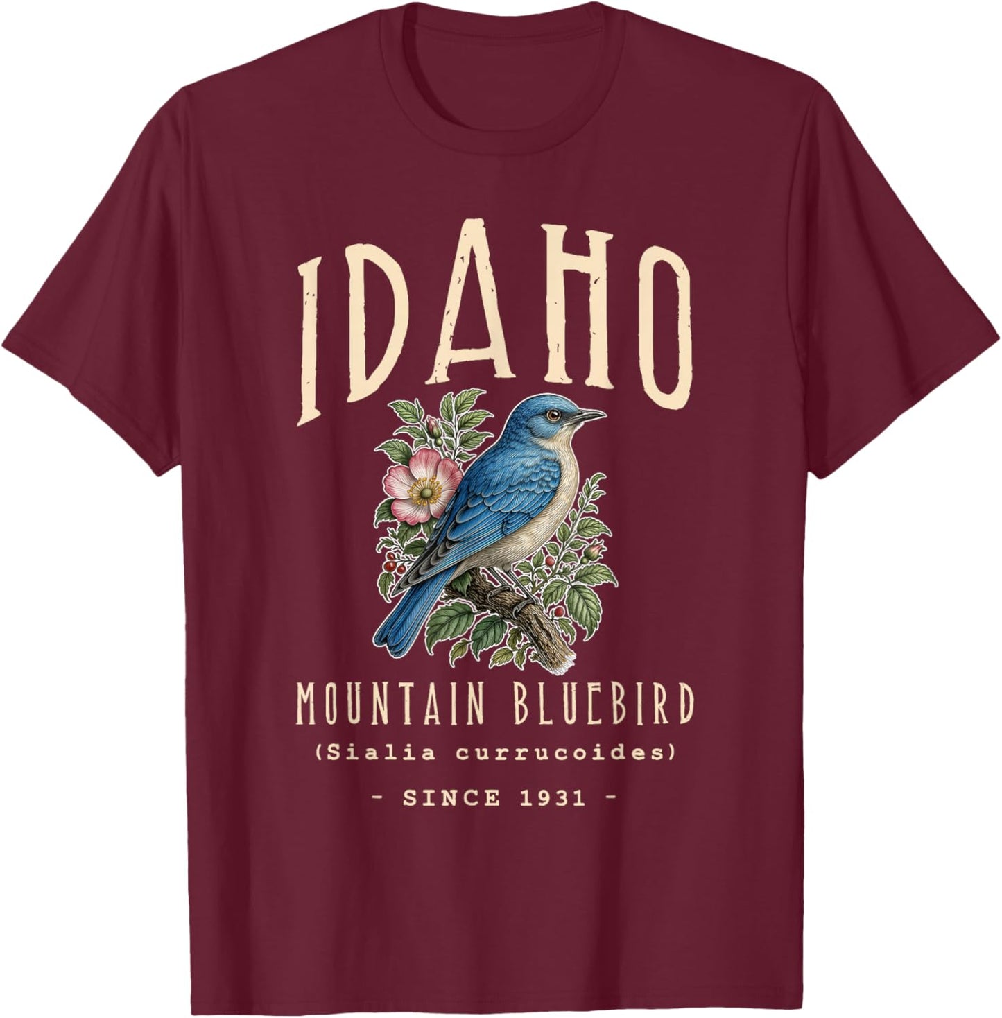 Idaho Mountain Bluebird T-Shirt - T-Shirt | Maroon