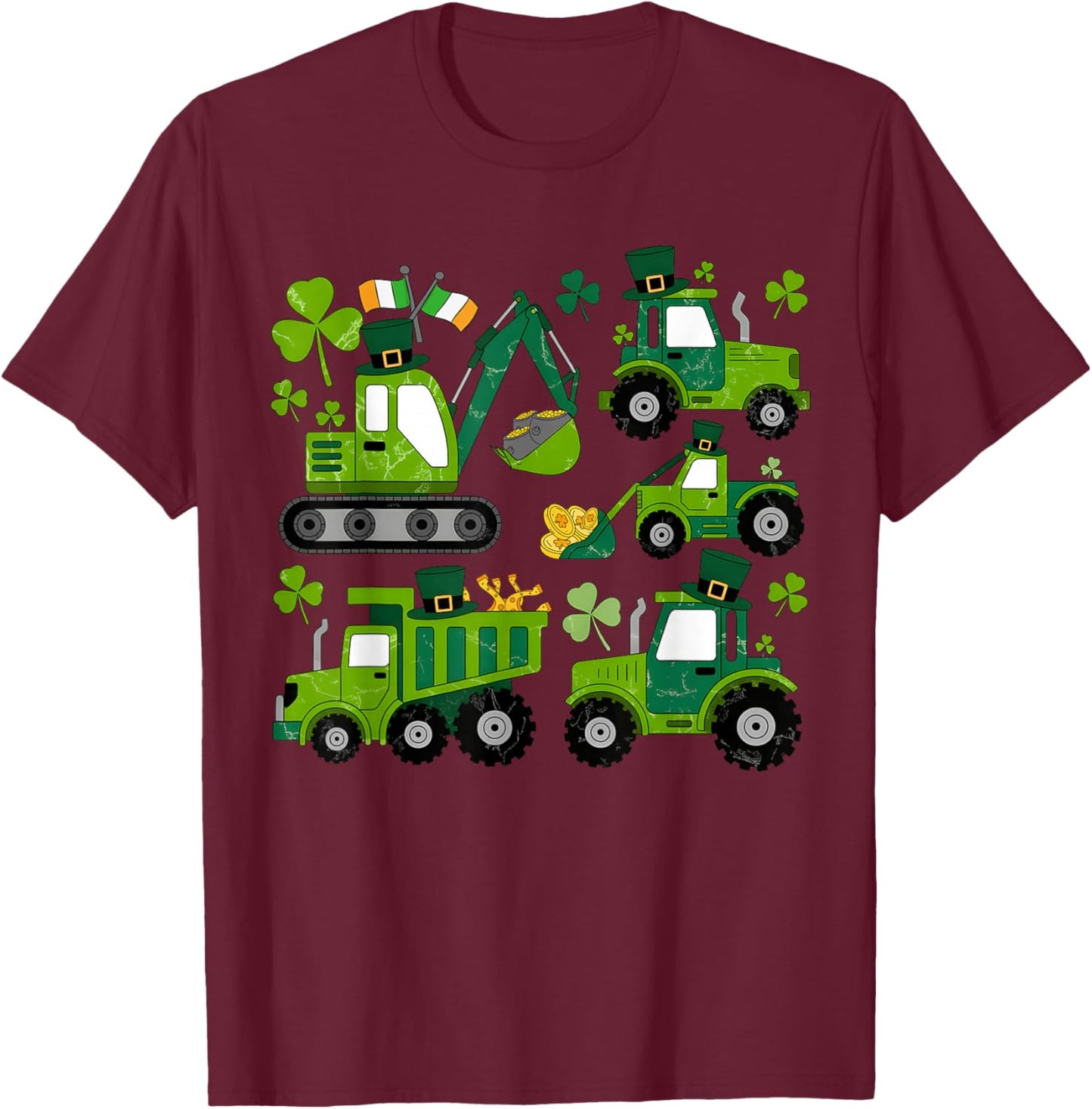 St Patricks Day Irish Construction Truck Crane Kids Boys T-Shirt - T-Shirt | Maroon