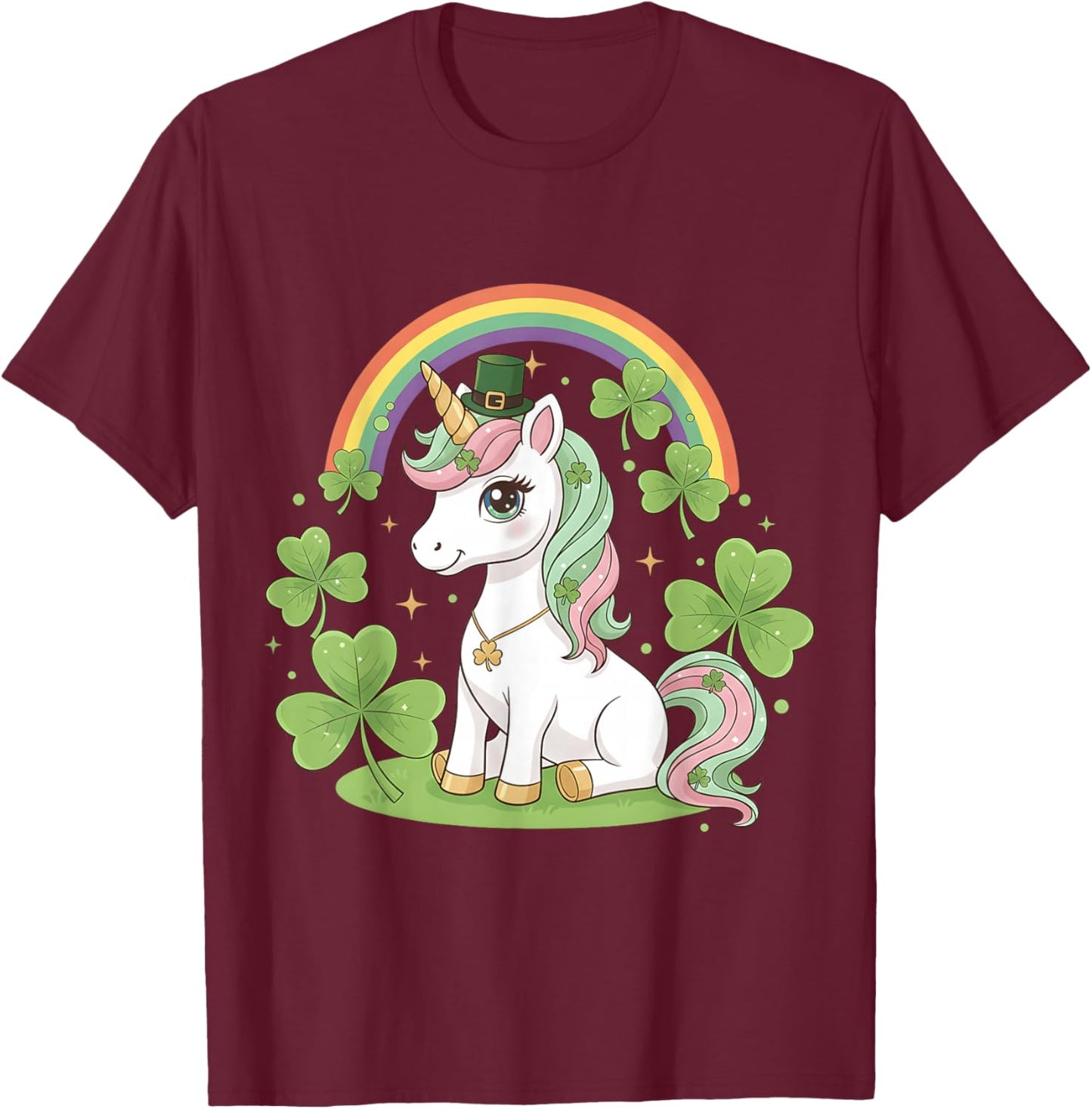 Cute St Patricks Day Unicorn Girls Kids Toddler Lepricorn T-Shirt - T-Shirt | Maroon