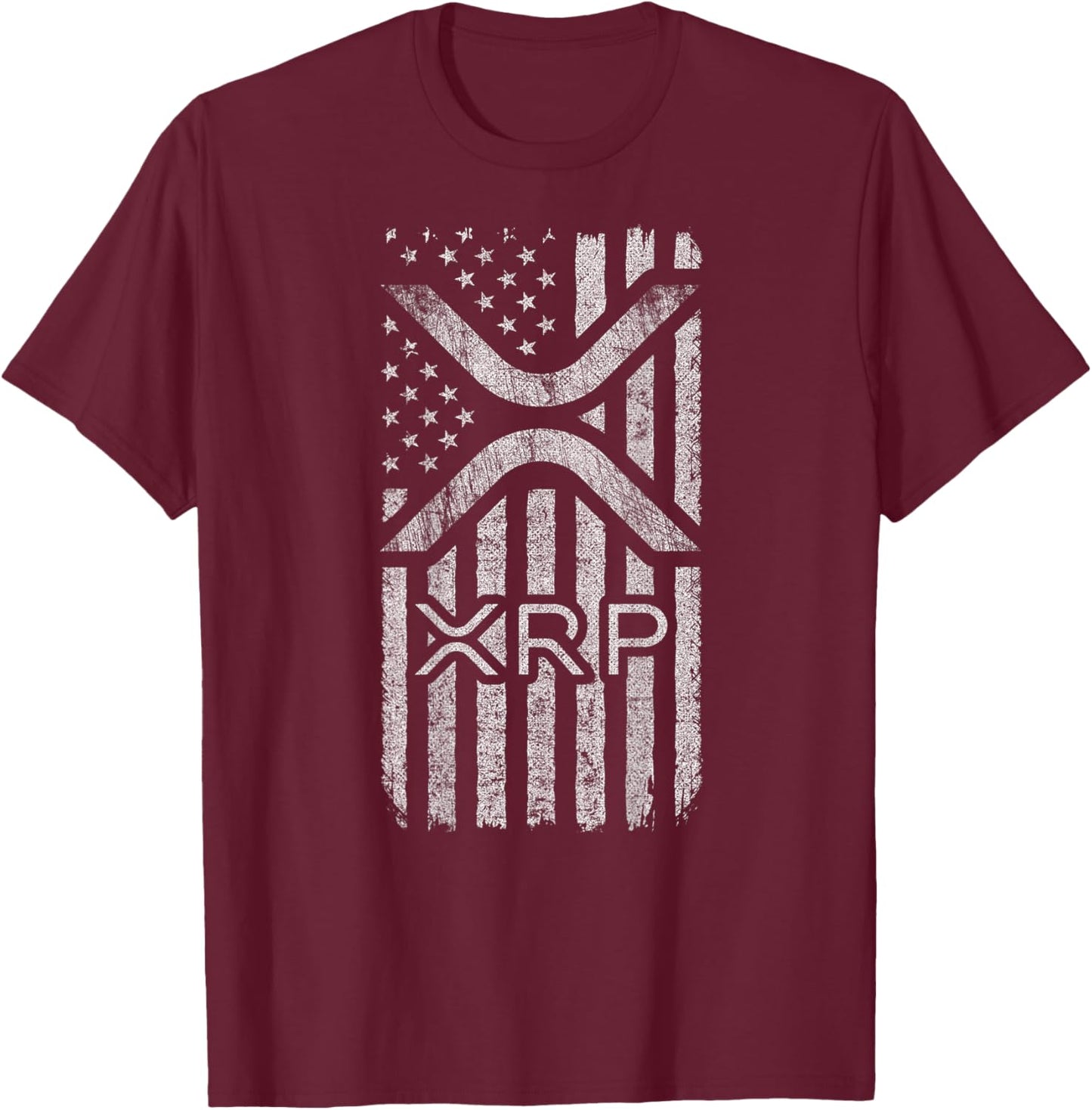 XRP - American Flag XRP Logo Graphic - XRP Crypto T-Shirt - T-Shirt | Maroon