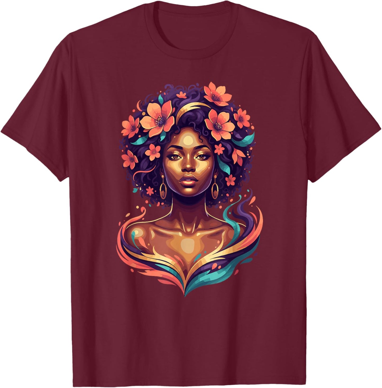 Afrocentric Black Girl Magic Melanin Queen Beauty T-Shirt - T-Shirt | Maroon