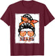 Retro Bears Girl Messy Bun Sports Team Matching Outfit T-Shirt - T-Shirt | Maroon