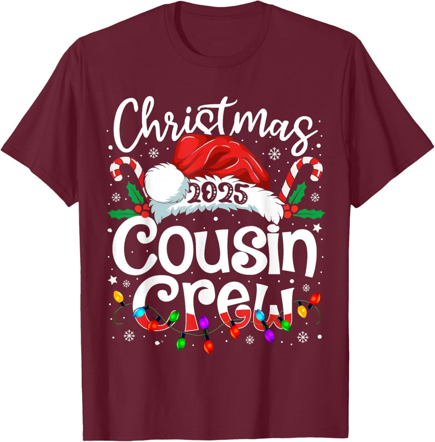 Christmas 2025 Cousin Crew Santa Hat Men Women Kids T-Shirt - T-Shirt | Maroon