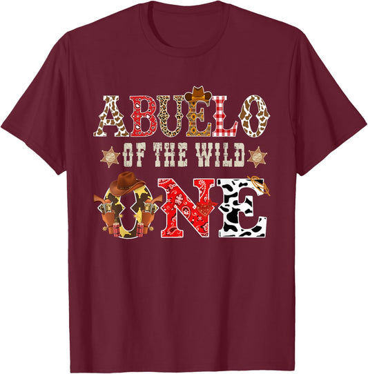 Abuelo of The Wild One Cowboy Western Rodeo Party Matching T-Shirt - T-Shirt | Maroon