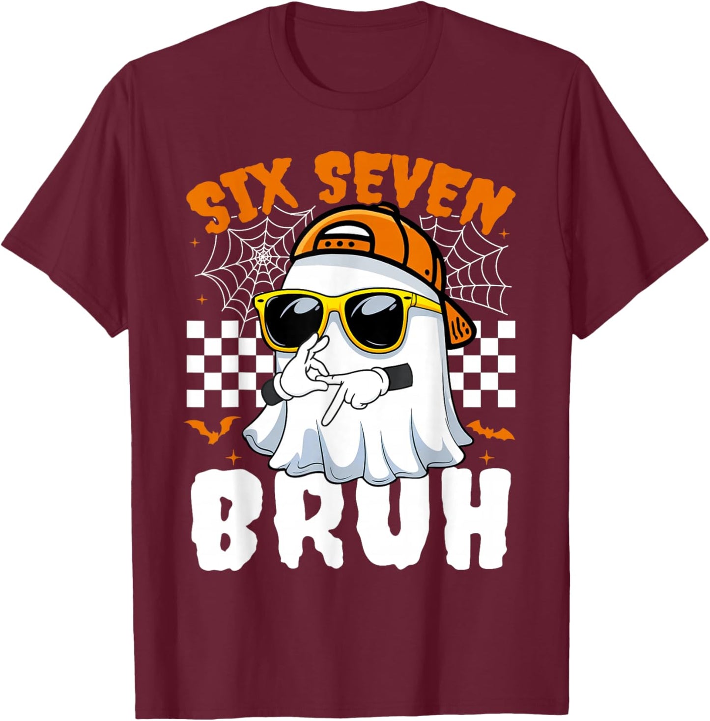 Bruh 67 Halloween Funny Six Seven Meme Brainrot Ghost Kids T-Shirt - T-Shirt | Maroon