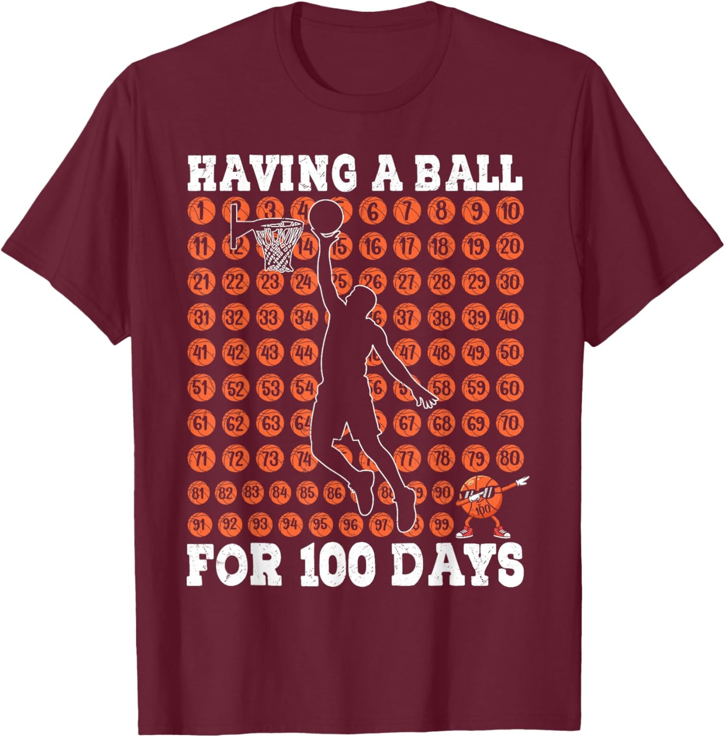 Boys 100 Days of School Basketball 100th Day of School Kids T-Shirt - T-Shirt | Maroon