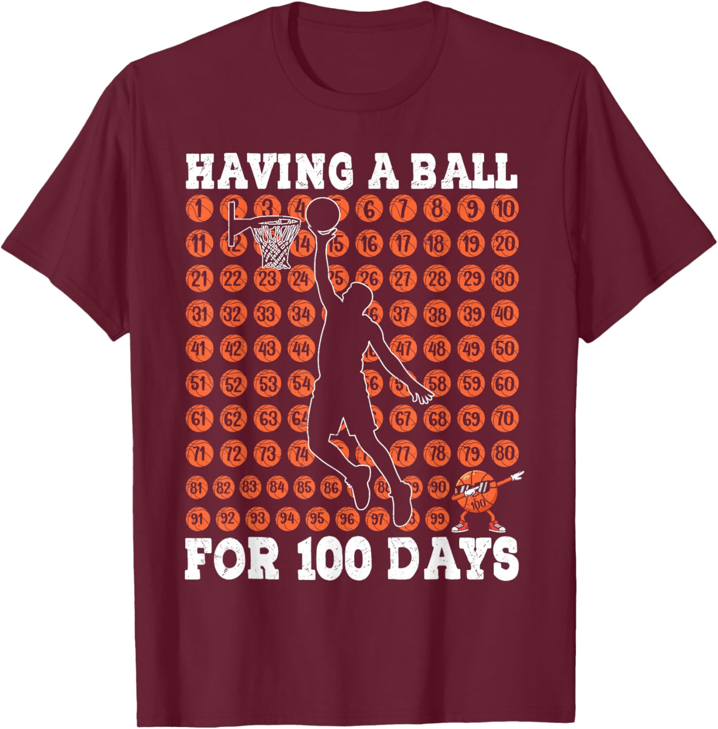 Boys 100 Days of School Basketball 100th Day of School Kids T-Shirt - T-Shirt | Maroon