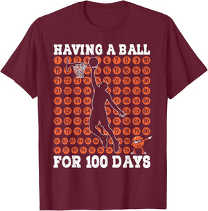 Boys 100 Days of School Basketball 100th Day of School Kids T-Shirt - T-Shirt | Maroon