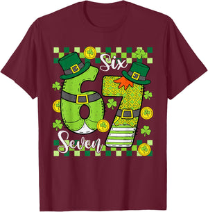 St Patricks Day 67 Six Seven 6 7 Meme Boys Girls Teens Kids T-Shirt - T-Shirt | Maroon