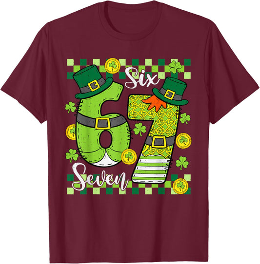 St Patricks Day 67 Six Seven 6 7 Meme Boys Girls Teens Kids T-Shirt - T-Shirt | Maroon