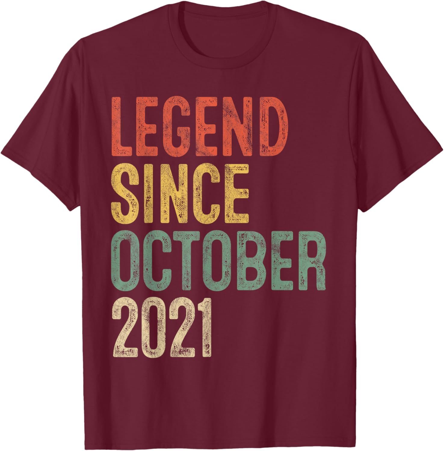 Legend October 2021 4th Birthday Boy Girl 4 Year Old T-Shirt - T-Shirt | Maroon