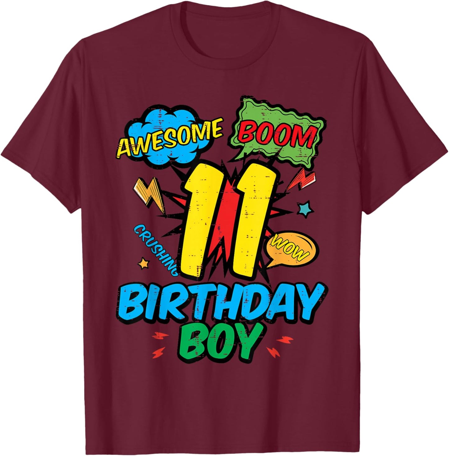 11 Birthday Boy Comic 11th Bday Superhero Party Boys Kids T-Shirt - T-Shirt | Maroon