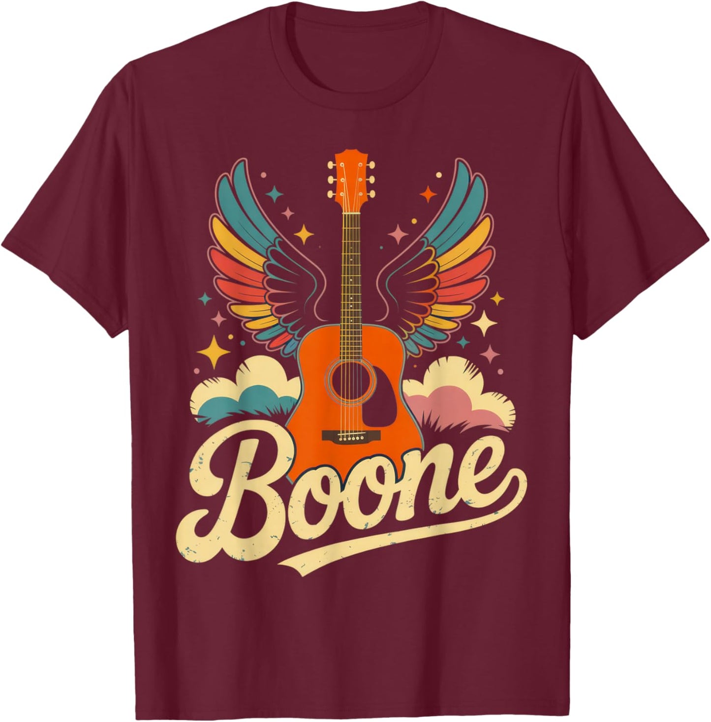 Boone Guitar Enthusiast Vibes Summer Music Festival Mood T-Shirt - T-Shirt | Maroon