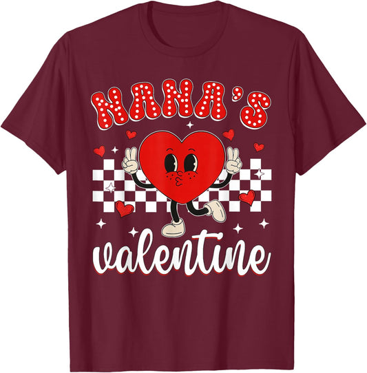 Nana's Valentine Heart Cute Kids Retro Groovy Boy Girl T-Shirt - T-Shirt | Maroon