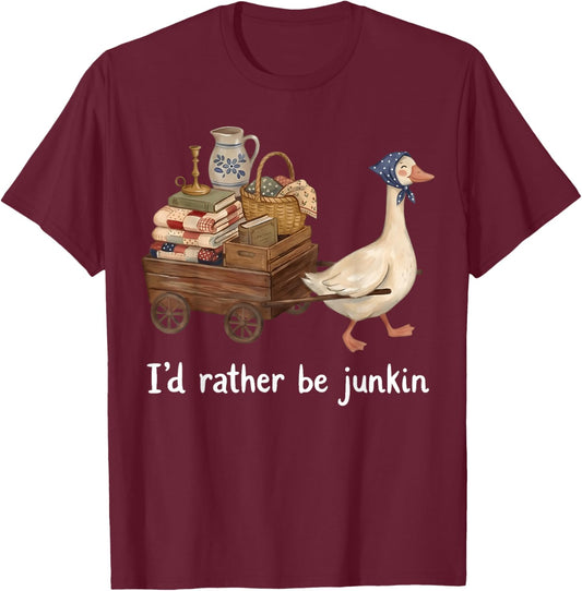 I'd Rather Be Junkin Vintage Duck Silly Goose Thrifting T-Shirt - T-Shirt | Maroon