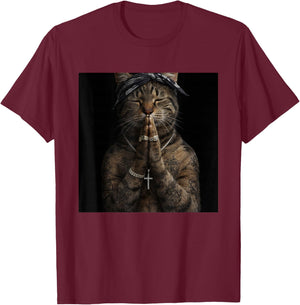 Funny Gangster Cat Gen Z Retro Hip Hop Gangsta Cat Meme T-Shirt - T-Shirt | Maroon