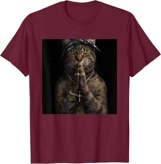 Funny Gangster Cat Gen Z Retro Hip Hop Gangsta Cat Meme T-Shirt - T-Shirt | Maroon