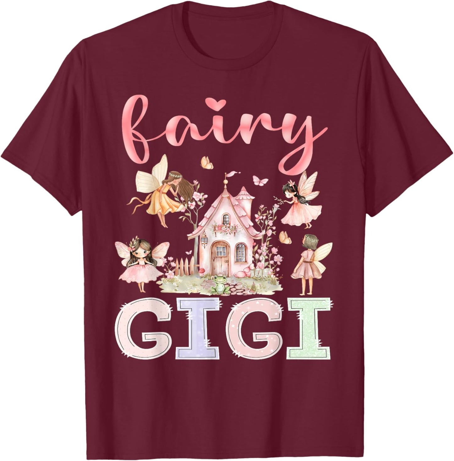Fairy Gigi Magical Floral Funny Birthday Girl Fairytale T-Shirt - T-Shirt | Maroon