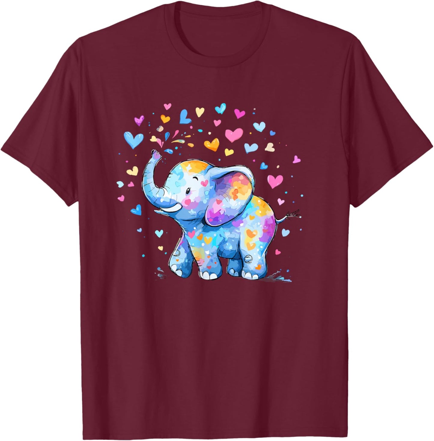 Rainbow Elephant with Color Hearts Love T-Shirt - T-Shirt | Maroon