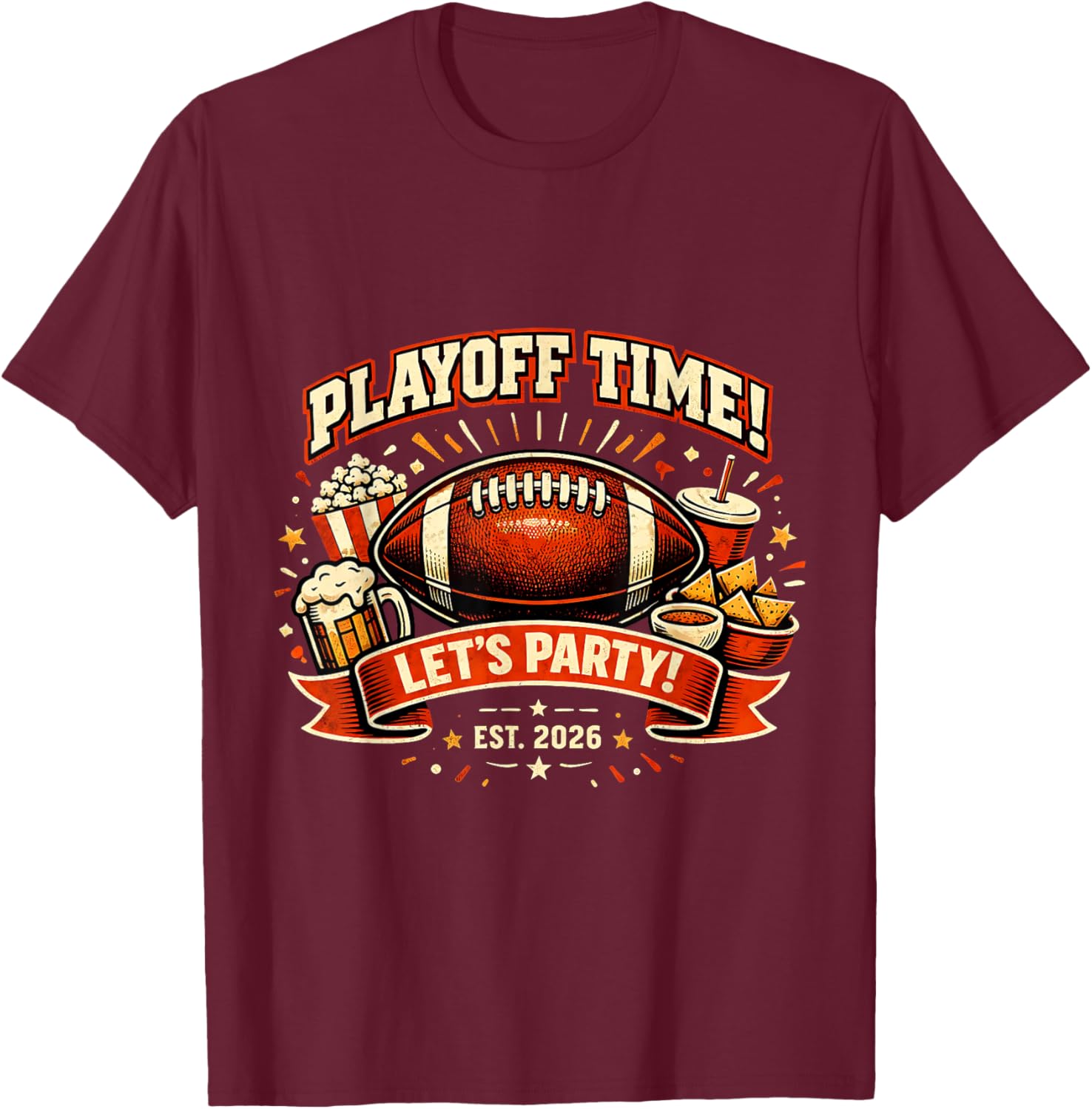 Watch Party 2026 Playoff Game Day Football Friends Snacks T-Shirt - T-Shirt | Maroon