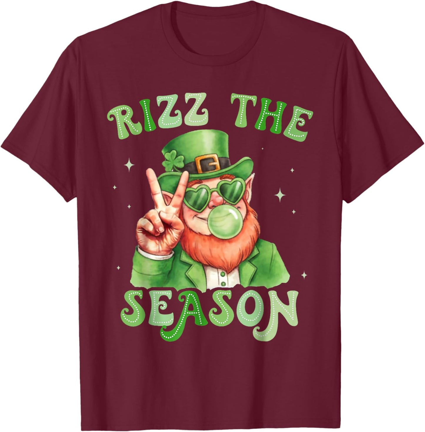 St. Patrick's Day Leprechaun Bubble Gum Rizz The Season T-Shirt - T-Shirt | Maroon