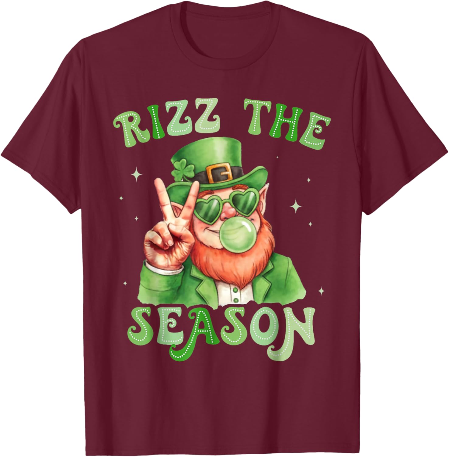 St. Patrick's Day Leprechaun Bubble Gum Rizz The Season T-Shirt - T-Shirt | Maroon