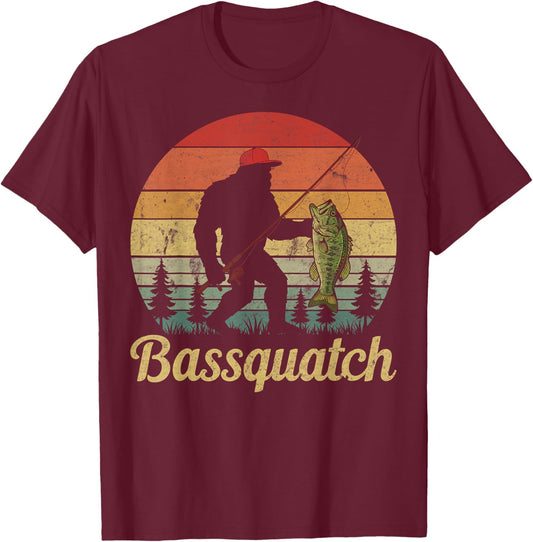 Bassquatch Bass Fishing Humor Bigfoot UFO Sasquatch Gifts T-Shirt - T-Shirt | Maroon