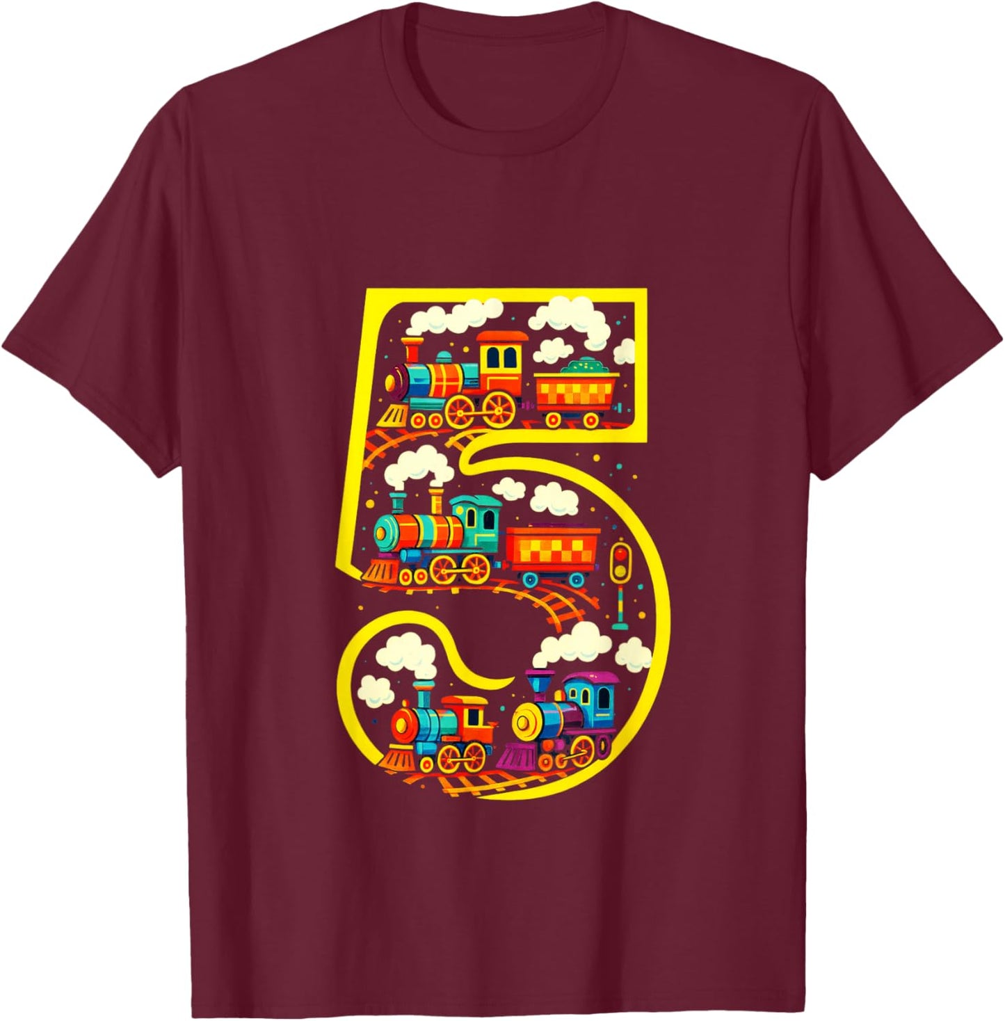 5 - Steam Train Birthday for Boys T-Shirt - T-Shirt | Maroon