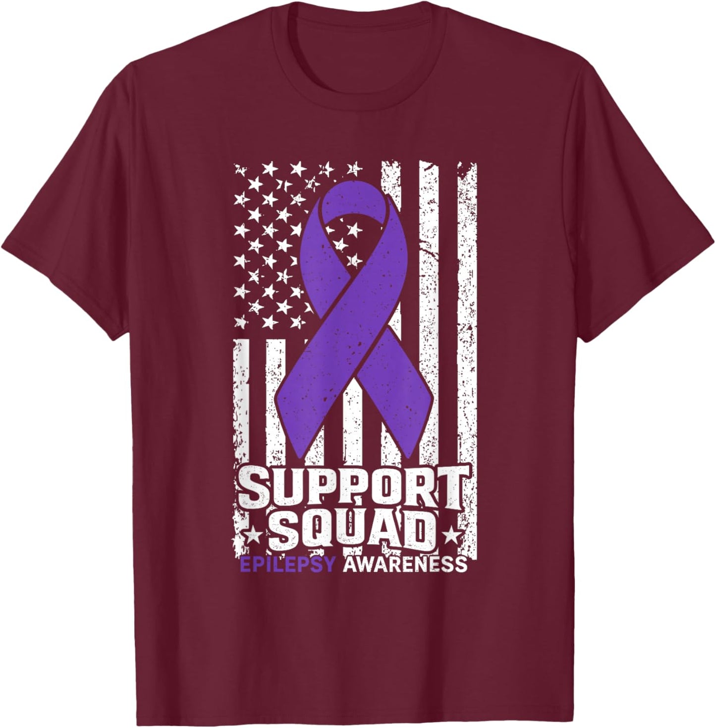 Support Squad American Flag Purple Epilepsy Awareness T-Shirt - T-Shirt | Maroon
