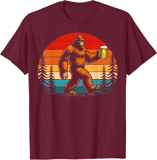 Retro Drinking Craft Beer Lover Bigfoot Yeti Funny Sasquatch T-Shirt - T-Shirt | Maroon