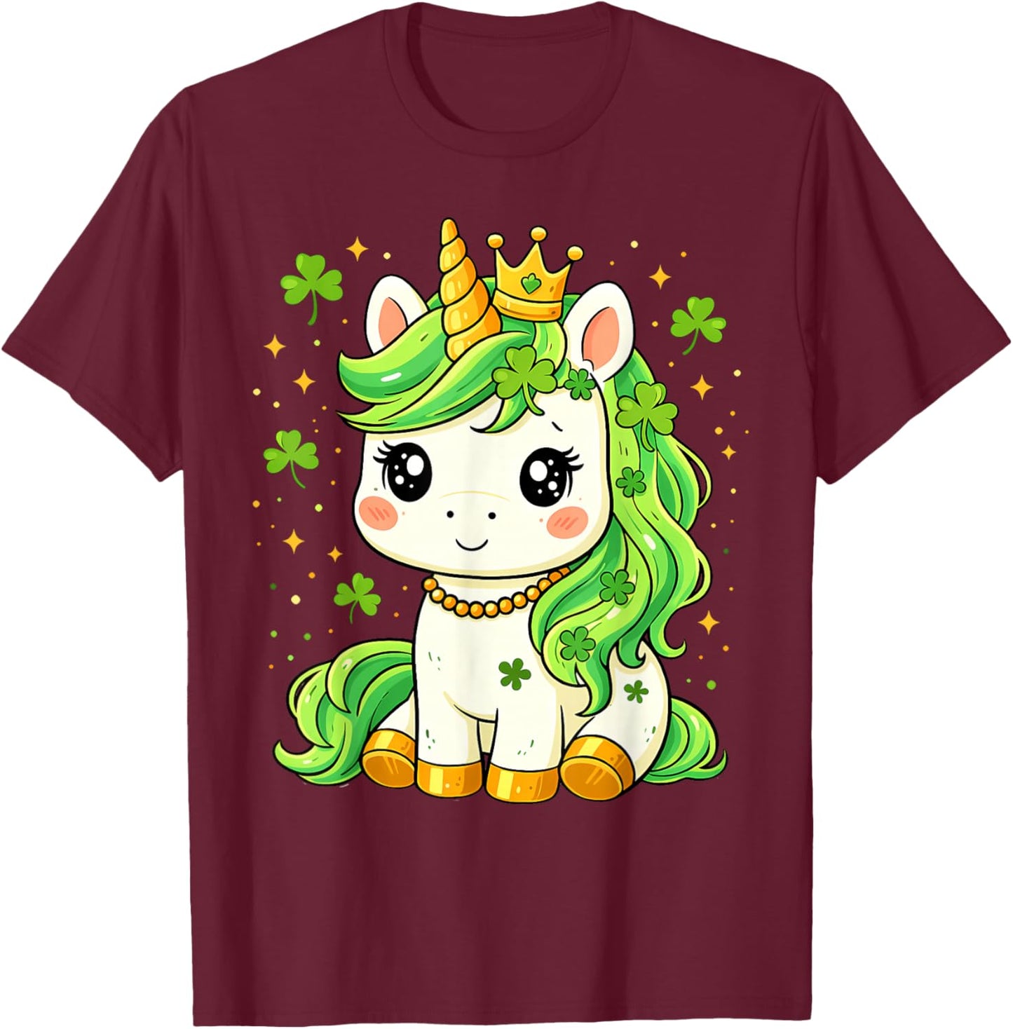 St Patricks Day Cute Unicorn Lepricorn St Pattys Girls Kids T-Shirt - T-Shirt | Maroon