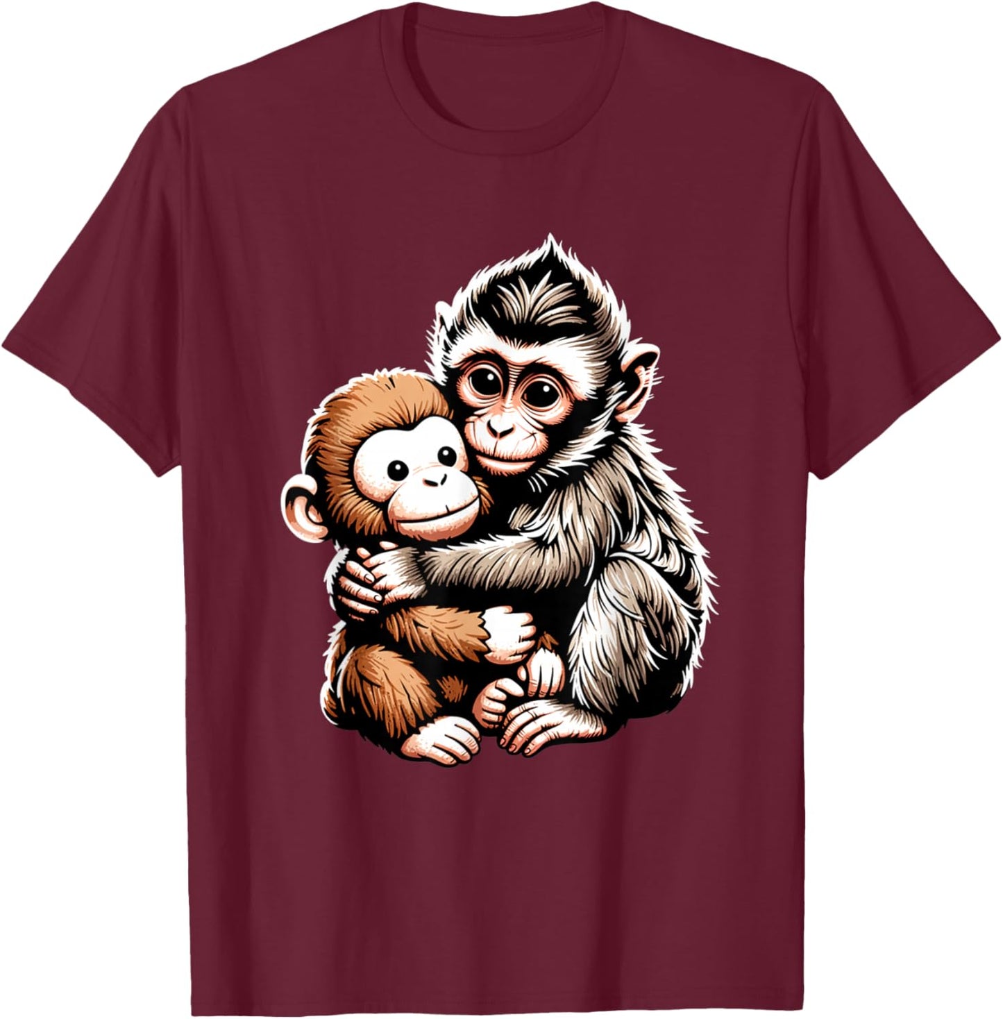 Punch Macaque Baby Monkey Hugging Stuffed Toy Animal Art T-Shirt - T-Shirt | Maroon